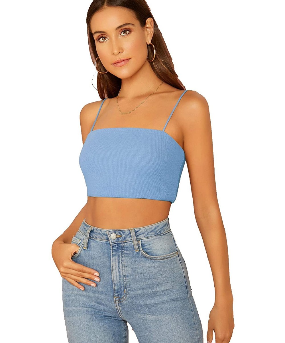 Camisoles & Tanks Women's Sexy Spaghetti Strap Sleeveless Vest Crop Cami Top - Blue-3 - CQ1906CTT9K