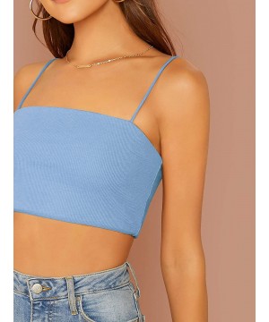 Camisoles & Tanks Women's Sexy Spaghetti Strap Sleeveless Vest Crop Cami Top - Blue-3 - CQ1906CTT9K