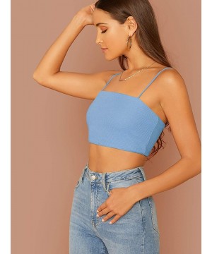 Camisoles & Tanks Women's Sexy Spaghetti Strap Sleeveless Vest Crop Cami Top - Blue-3 - CQ1906CTT9K