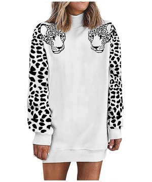 Thermal Underwear Fashion Tops Women's Leopard Print Sweatshirt High Collar Long Sleeves T-Shirt - White - CU192ZMXTQW