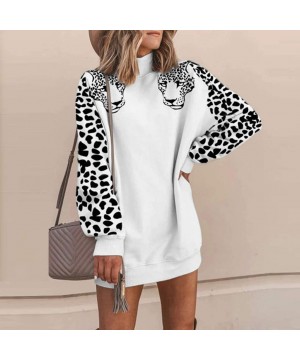 Thermal Underwear Fashion Tops Women's Leopard Print Sweatshirt High Collar Long Sleeves T-Shirt - White - CU192ZMXTQW