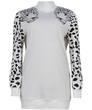 Thermal Underwear Fashion Tops Women's Leopard Print Sweatshirt High Collar Long Sleeves T-Shirt - White - CU192ZMXTQW