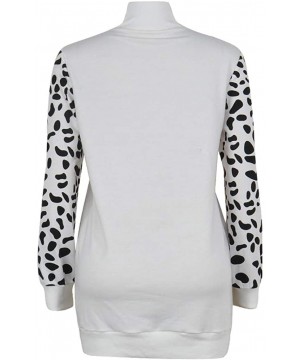 Thermal Underwear Fashion Tops Women's Leopard Print Sweatshirt High Collar Long Sleeves T-Shirt - White - CU192ZMXTQW