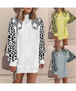 Thermal Underwear Fashion Tops Women's Leopard Print Sweatshirt High Collar Long Sleeves T-Shirt - White - CU192ZMXTQW