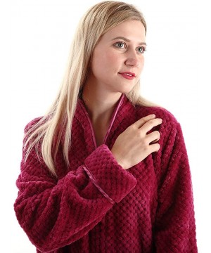 Robes Womens Fleece Warm Robe-Cozy Fluffy Long Bathrobe-Plush Night Dressing Robes for Women - No Hood-rose Red - CT18DN8H22M