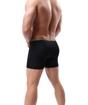 Boxer Briefs Men's Sexy Ice Silk Underwear Boxer Briefs Long Leg Pants - Black - C318AG9UUKK