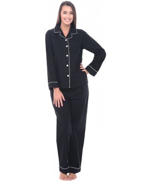 Sleep Sets His and Hers Lightweight Flannel Pajamas- Long Button Down Cotton Pj Set - Black With White Piping - CY115J51TPX