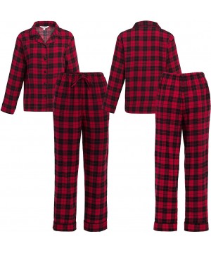 Sleep Sets His and Hers Lightweight Flannel Pajamas- Long Button Down Cotton Pj Set - Black With White Piping - CY115J51TPX