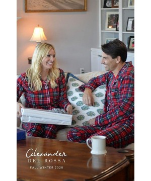 Sleep Sets His and Hers Lightweight Flannel Pajamas- Long Button Down Cotton Pj Set - Black With White Piping - CY115J51TPX