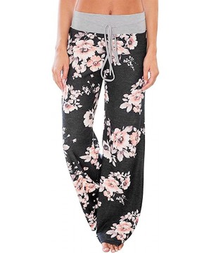 Bottoms Womens Pajama Lounge Pants Floral Print Comfy Casual Stretch Palazzo Drawstring Pj Bottoms Pants Wide Leg - C black -...