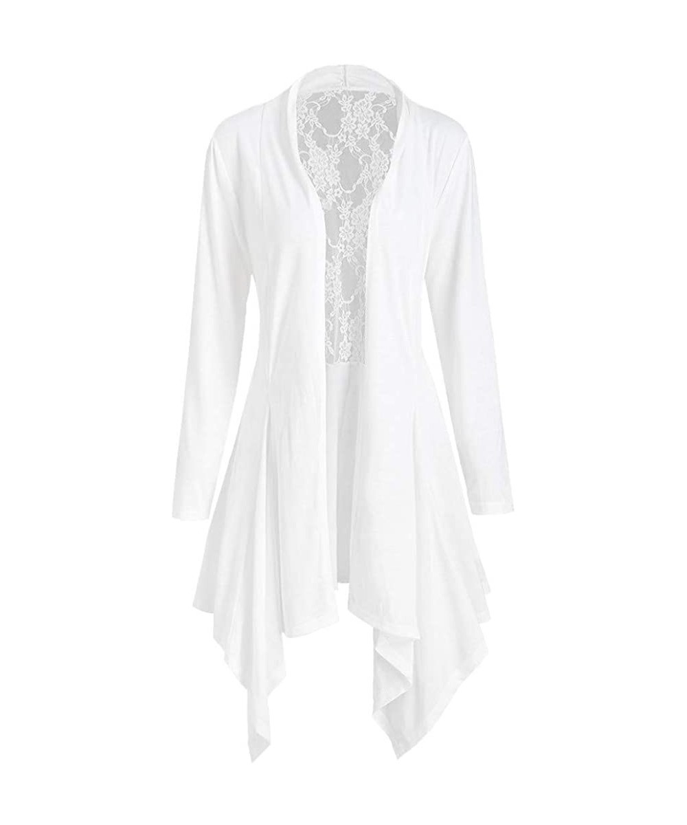 Thermal Underwear Womens Lace Patchwork Cardigan Solid Long Sleeve Coat Outerwear - White - CK18ZUNAUKC