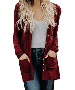 Baby Dolls & Chemises Cardigan for Women Outerwear Solid Long Sleeve Pockets Splice Cardigan Coat Jackets Blouse - Wine - C61...