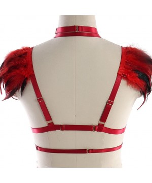 Bras Feather Epaulets Tops Wings Body Harness Gothic Lingerie Strap Bralette Burning Man Art Festival Clothing - Wine Red - C...