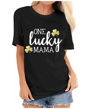 Nightgowns & Sleepshirts Women's St. Patrick's Day Clover Print Short Sleeve T-Shirt - A-black - CC196H5NXIZ