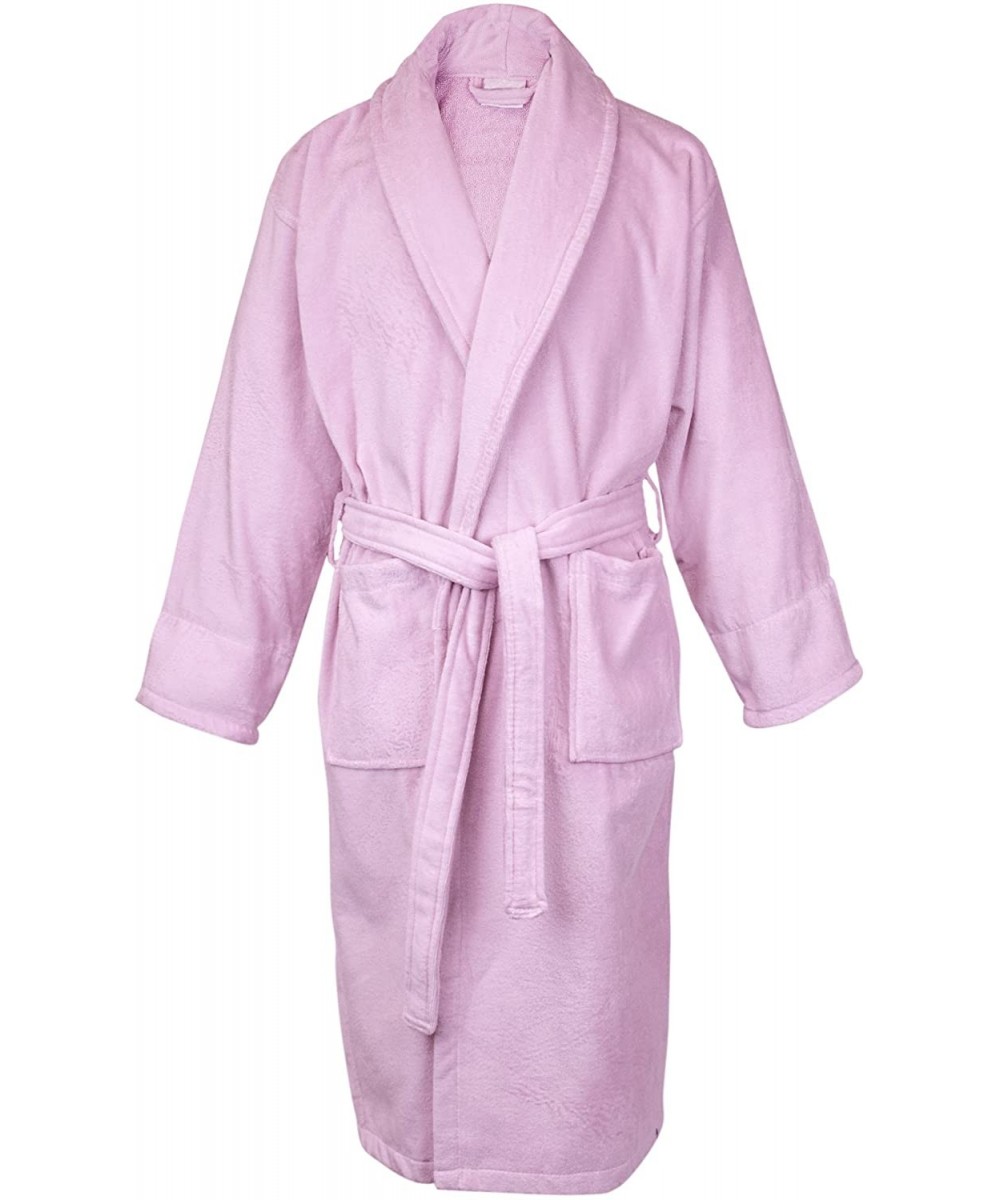 Robes 100% Turkish Cotton Women Terry Velour Shawl Robe- One Size- Pink - Pink - CC182WGWNW0