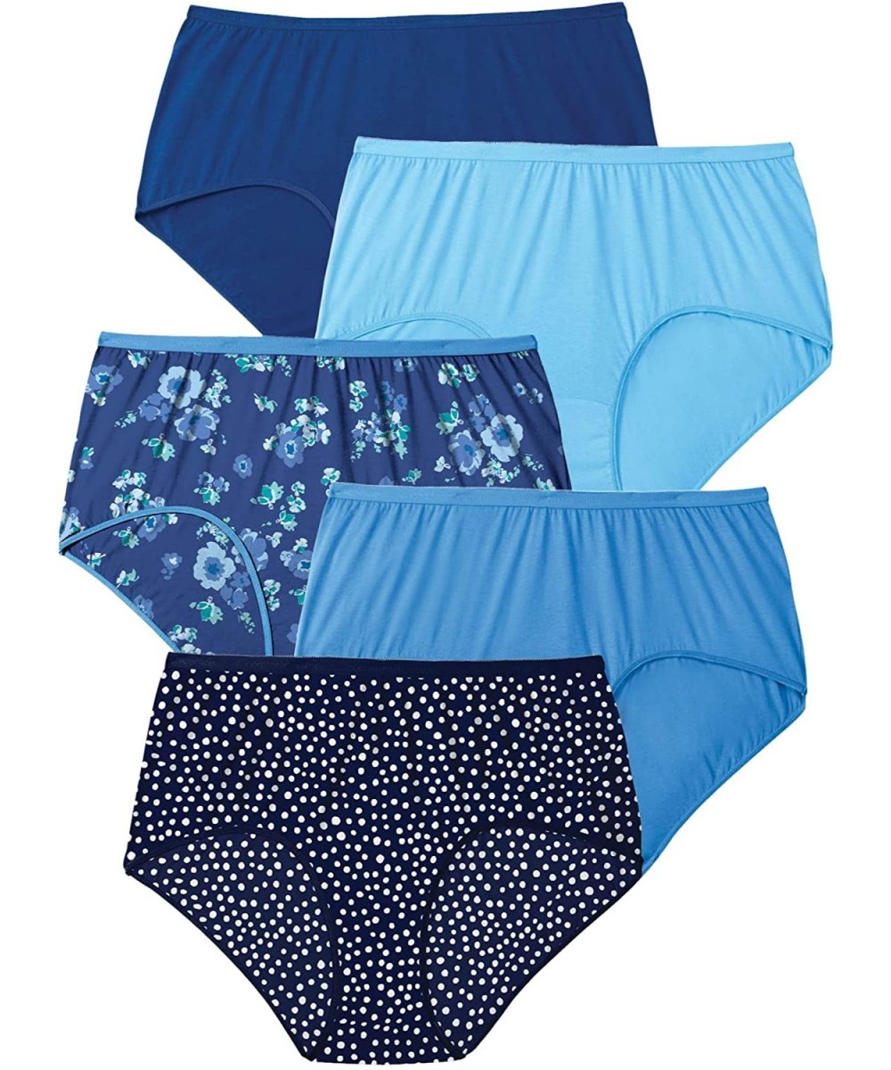 Panties Women's Plus Size 5-Pack Pure Cotton Full-Cut Brief Underwear - Evening Blue Dot Pack (0334) - CX19CK6Q3DZ