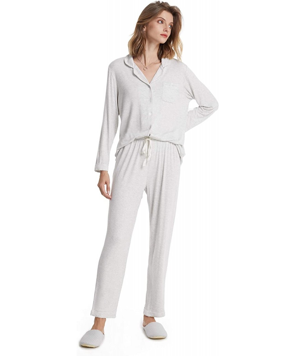 Sets Soft Womens Pajama Sets- Modal Long Sleeve Pajamas for Women- Button Down Sleepwear Pj Lounge Wear - Heather Grey With W...