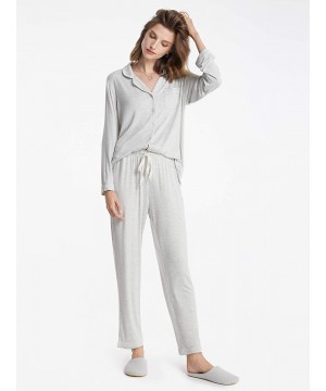 Sets Soft Womens Pajama Sets- Modal Long Sleeve Pajamas for Women- Button Down Sleepwear Pj Lounge Wear - Heather Grey With W...