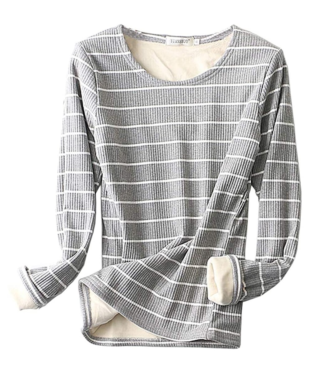 Nightgowns & Sleepshirts Women's Winter Thermal Sweatshirt Fleece Lined Stretch Long Sleeve Tunic Top - Z58 Grey - CU18LRI4ATT