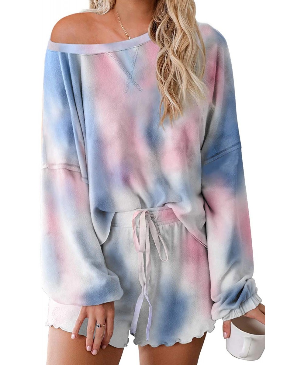 Sets Women's Casual Tie Dye Printed Pajama Sets Nightwear Top with Shorts - Hs064 Blue - CC199HREI8I