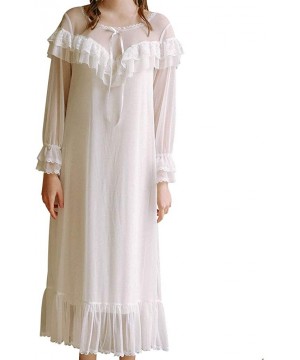 Nightgowns & Sleepshirts Women's Sexy Sheer Mesh Vintage Nightgown Victorian Modal Long Sleeve Sleepwear - White - CQ18OXH5TSC