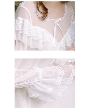 Nightgowns & Sleepshirts Women's Sexy Sheer Mesh Vintage Nightgown Victorian Modal Long Sleeve Sleepwear - White - CQ18OXH5TSC