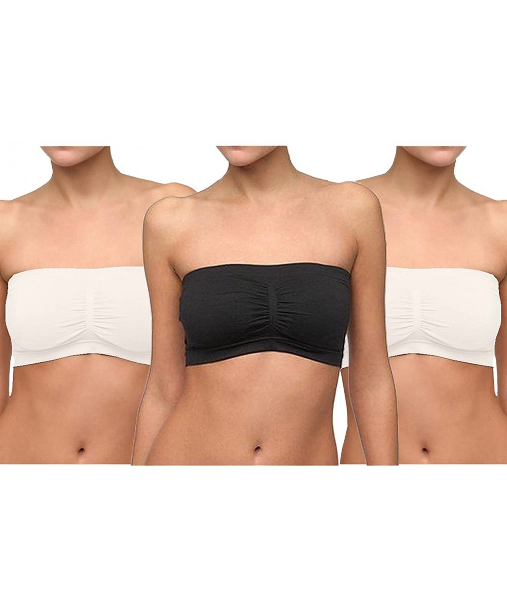 Bras Junior Strapless Bandeau Tube Top Bra (Removable Padded) - White-black-white - CA17YT58N5S