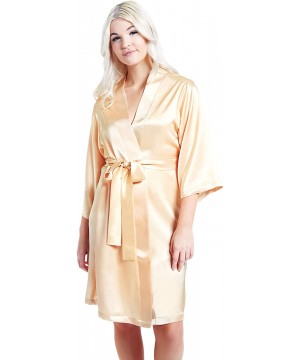 Robes Women's Satin 3/4 Sleeve Kimono Robe with Matching Sash Regular/Long Length - Gold - CS18G6IL087