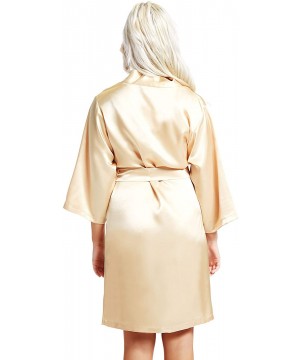 Robes Women's Satin 3/4 Sleeve Kimono Robe with Matching Sash Regular/Long Length - Gold - CS18G6IL087