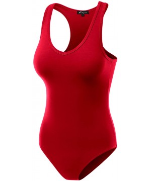 Shapewear Women's Plus-Size Bodysuit Shapewear V-Neck Workout Racerback Cotton Jumpsuit - 704-bright Red-3 - C2197T2YZRR