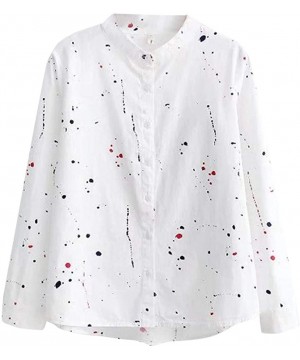 Tops Womens Henley V Neck Blouse Button up Shirts Long Sleeve Loose Fit Casual T-Shirt Top - White - C71942QQSHG