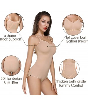 Shapewear Women Seamless Shaping Bodysuit Shapewear Smoother Firm Control Body Briefer Tummy Slimmer - Beige - CF194TH8I9D