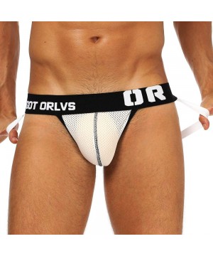 G-Strings & Thongs Sexy Mens Cotton Jock Strap Cross Back Open Underwear Mesh Briefs G-String Boxers - White - C318ZXZYXMZ