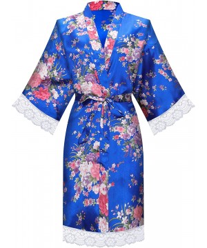 Robes Women Bride Bridesmaid One Size Daffodil Lace Robe Wedding Getting Ready - Royal Blue - CT18QXLK8YS