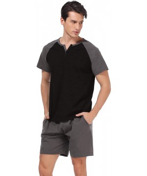 Sleep Sets Mens Pajamas Shorts Set Summer Sleepwear Cotton Short Sleeve Lounge PJ Set-S-XXL - A Black - C818QKNZ6RK