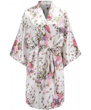 Robes Women Floral Satin Robe Bridal Dressing Gown Wedding Bride Bridesmaid Kimono Sleepwear - White - C71846CD4HK