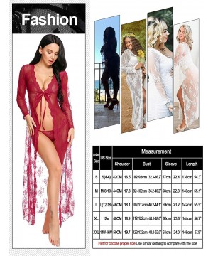 Baby Dolls & Chemises Lingerie for Women Sexy Long Lace Dress Sheer Gown See Through Kimono Robe - Dark Red - CQ18RAZKY3D