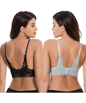 Bras Plus Size Plunge Unlined Bralette with Floral Lace-2 Pack - Blue-black(2 Pack) - C2193AM3SCI