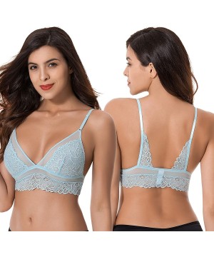 Bras Plus Size Plunge Unlined Bralette with Floral Lace-2 Pack - Blue-black(2 Pack) - C2193AM3SCI