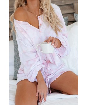 Sets Women's Tie-Dye Pajama-Sets Long-Sleeve Tee Tops and Ruffle Short PJ Set Loungewear Nightwear Sleepwear - Zt-pink - CI19...