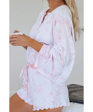 Sets Women's Tie-Dye Pajama-Sets Long-Sleeve Tee Tops and Ruffle Short PJ Set Loungewear Nightwear Sleepwear - Zt-pink - CI19...