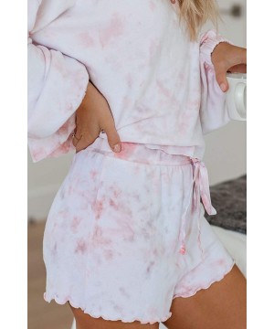 Sets Women's Tie-Dye Pajama-Sets Long-Sleeve Tee Tops and Ruffle Short PJ Set Loungewear Nightwear Sleepwear - Zt-pink - CI19...