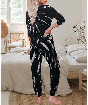 Sets Womens Tie Dye Printed Sleepwear and Long Pajama Pants Joggers PJ Sets Loungewear Nightwear Short Sleeve Black - CG199XL...