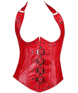 Bustiers & Corsets Women Plus Size Lace up Corset Faux Leather Top Corset Steel Boned-C500 - Red - CQ192O0H5HH