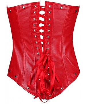 Bustiers & Corsets Women Plus Size Lace up Corset Faux Leather Top Corset Steel Boned-C500 - Red - CQ192O0H5HH