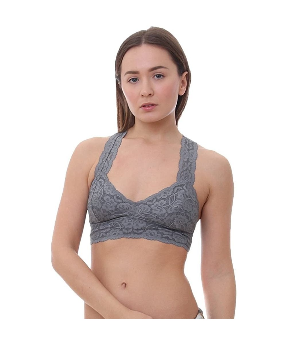 Bras Women's Galloon Lace Racerback - Dark Grey - C112NZAUINH