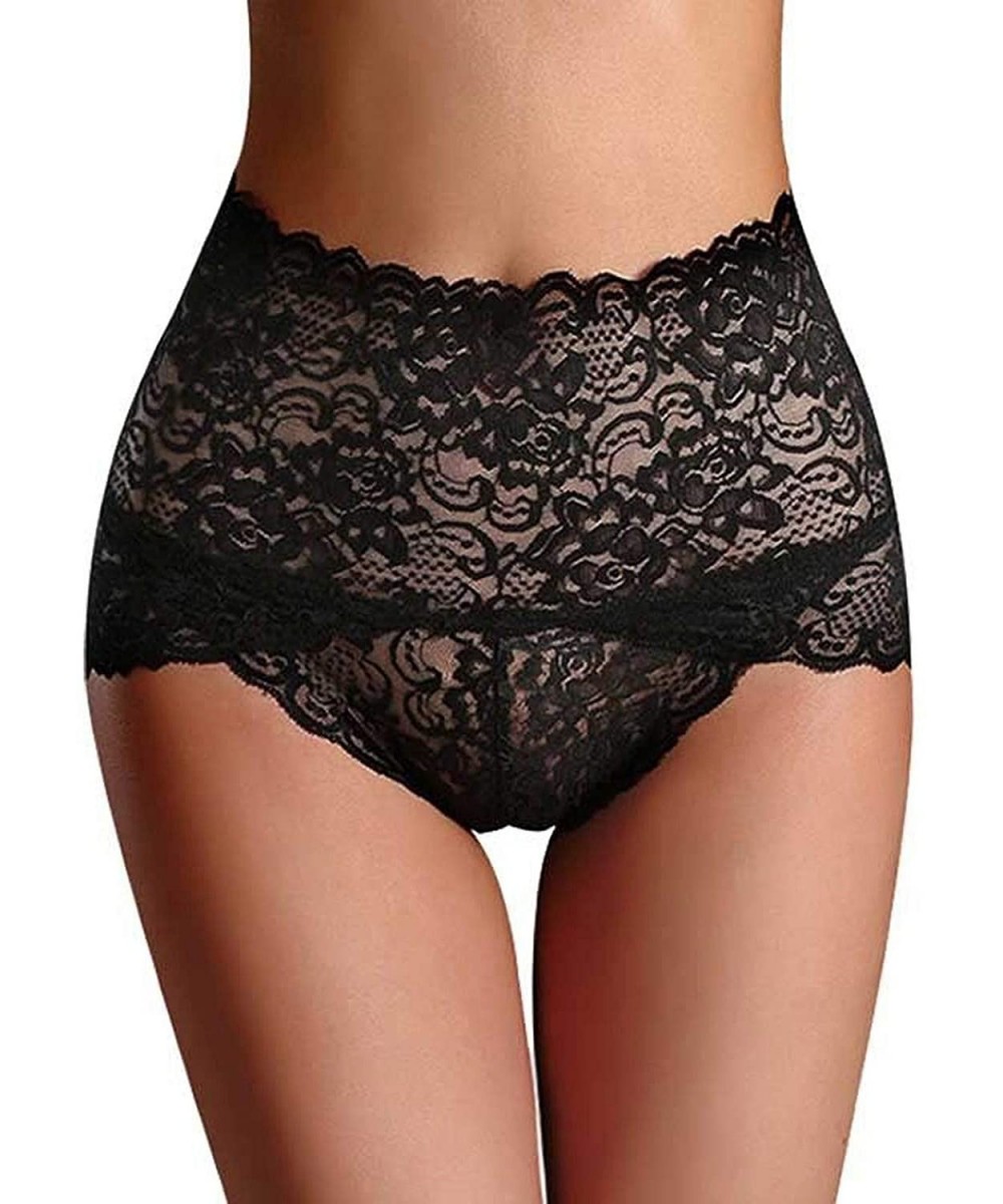 Panties Plus Size M-XXXL Women Sexy Lingerie Lace Panties Lace Brief Panties Thong Knicker Underwear - Black - C918TER3CR5