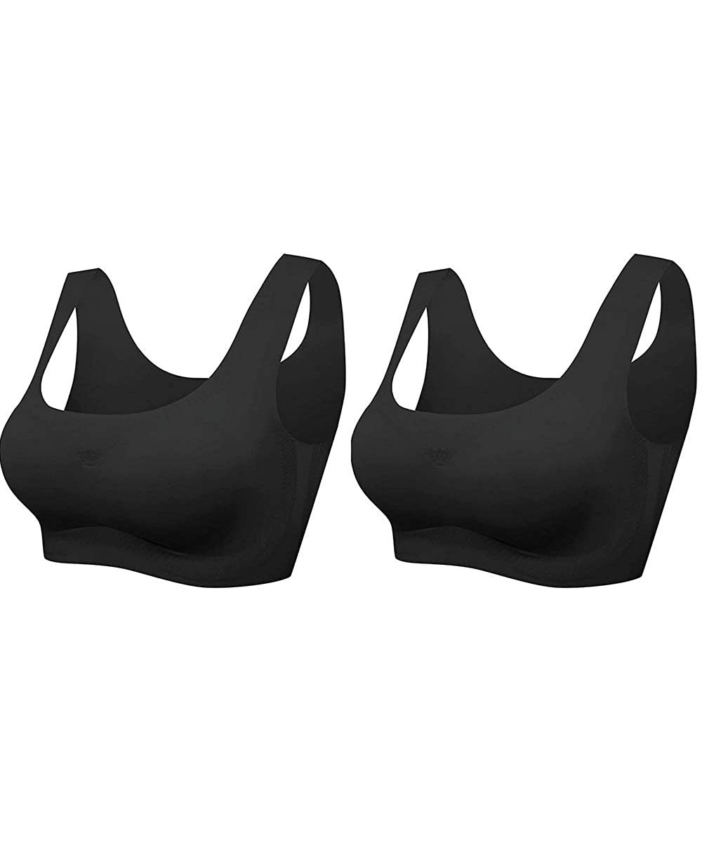 Bras Plus Size Ice Silk Comfort Bra for Women Sleep Leisure Sports Yoga - Black+black - CC190AZRKX7