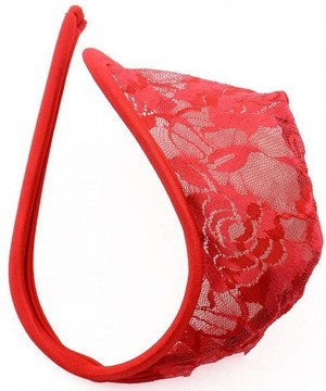 G-Strings & Thongs G-Strings Thongs Mens Sexy Lace Elastic String T-Back Cooling Underwear Underpants Free Size - Red - C918W...