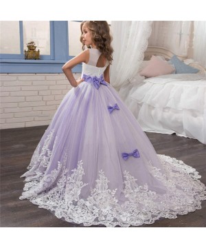 Slips Girls Embroidery Princess Dress Wedding Birthday Party Long Tail Prom Gowns - A-purple - CF18W796SXQ